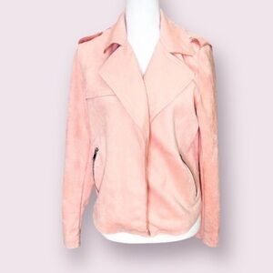 Philosophy Women's Pink peach faux Suede Jacket open front zip pocket